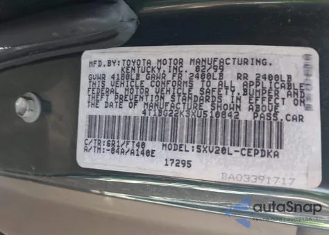 1999 Toyota Camry Ce from USA, damaged, VIN 4T1BG22K3XU510842